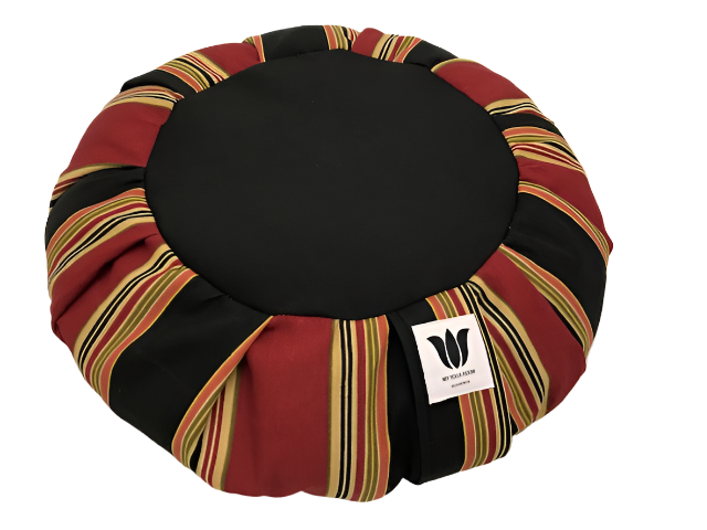 Meditation Cushion | Black Red Gold Stripe