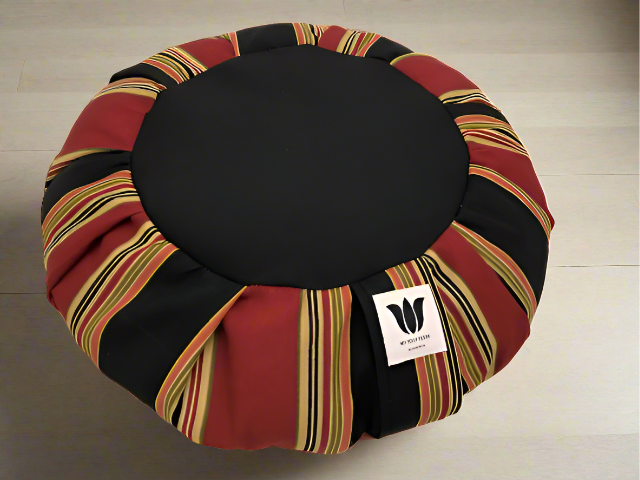 Meditation Cushion | Black Red Gold Stripe