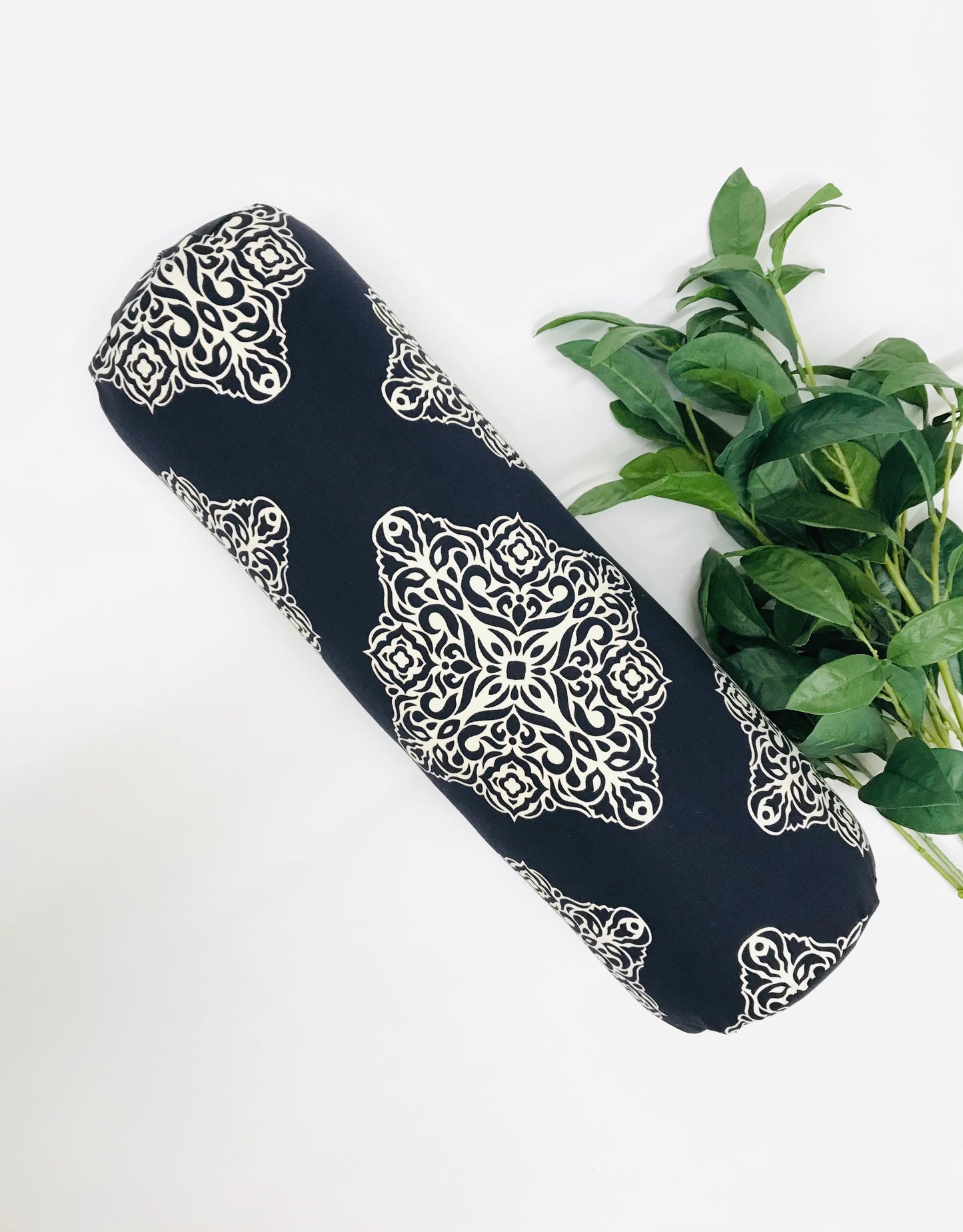 Round Yoga Bolster | Blue White Modern Graphic