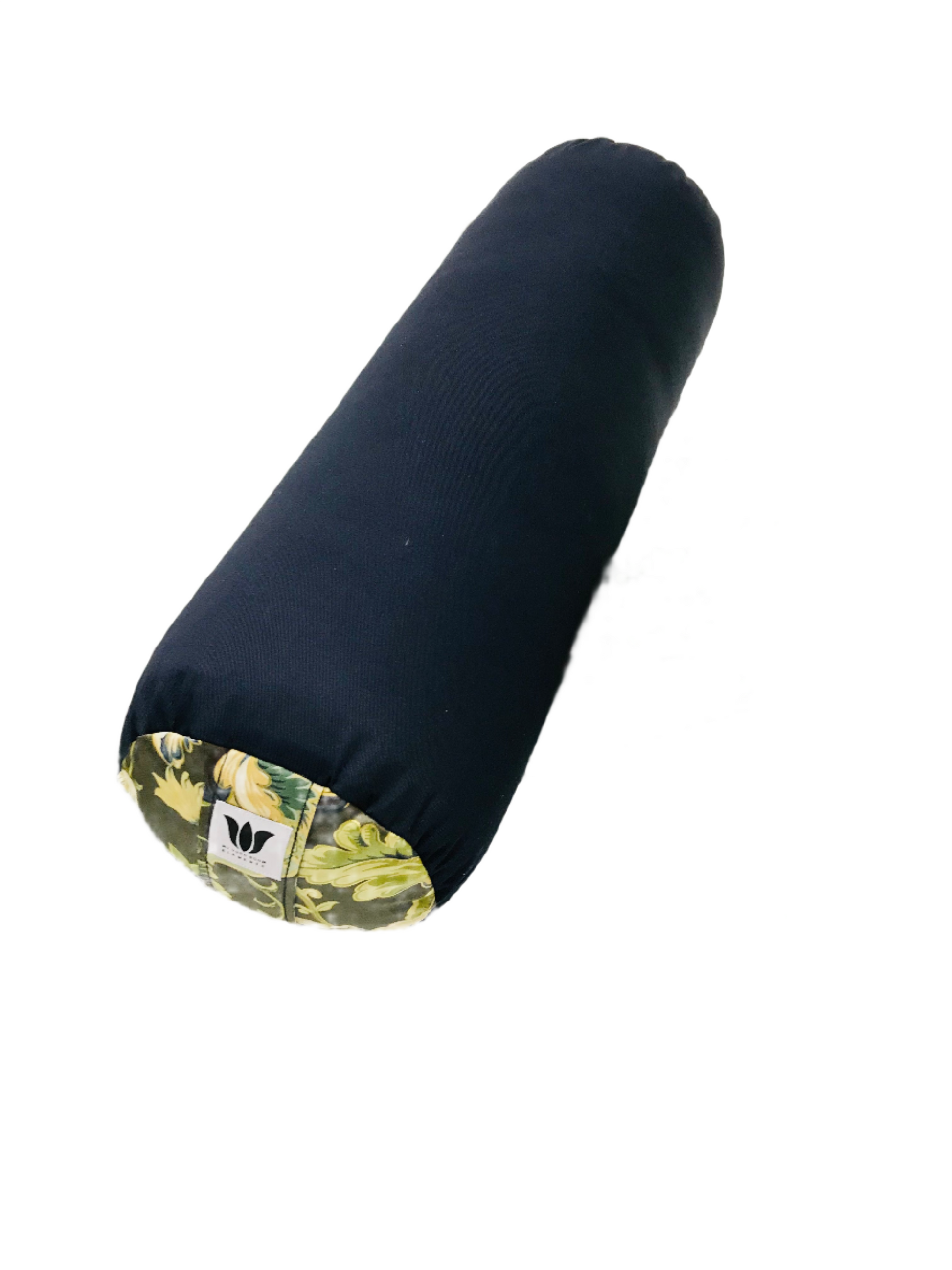 round yoga bolster navy with green floral accents made in calgary alberta canada