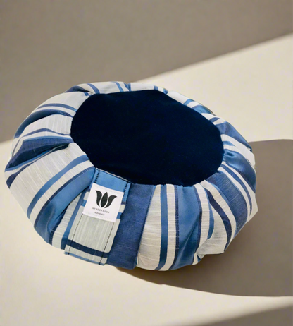 Meditation Cushion | Blue Satin Stripe