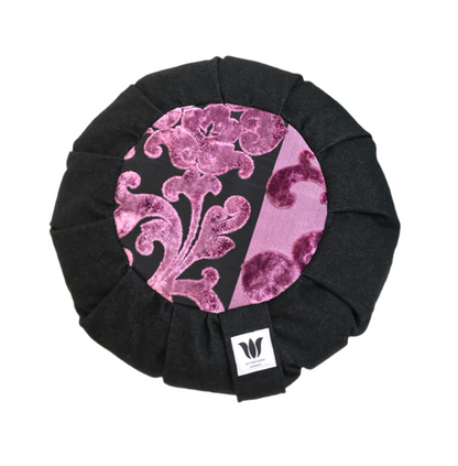 Meditation Cushion | Purple Plush Scroll & Black Denim