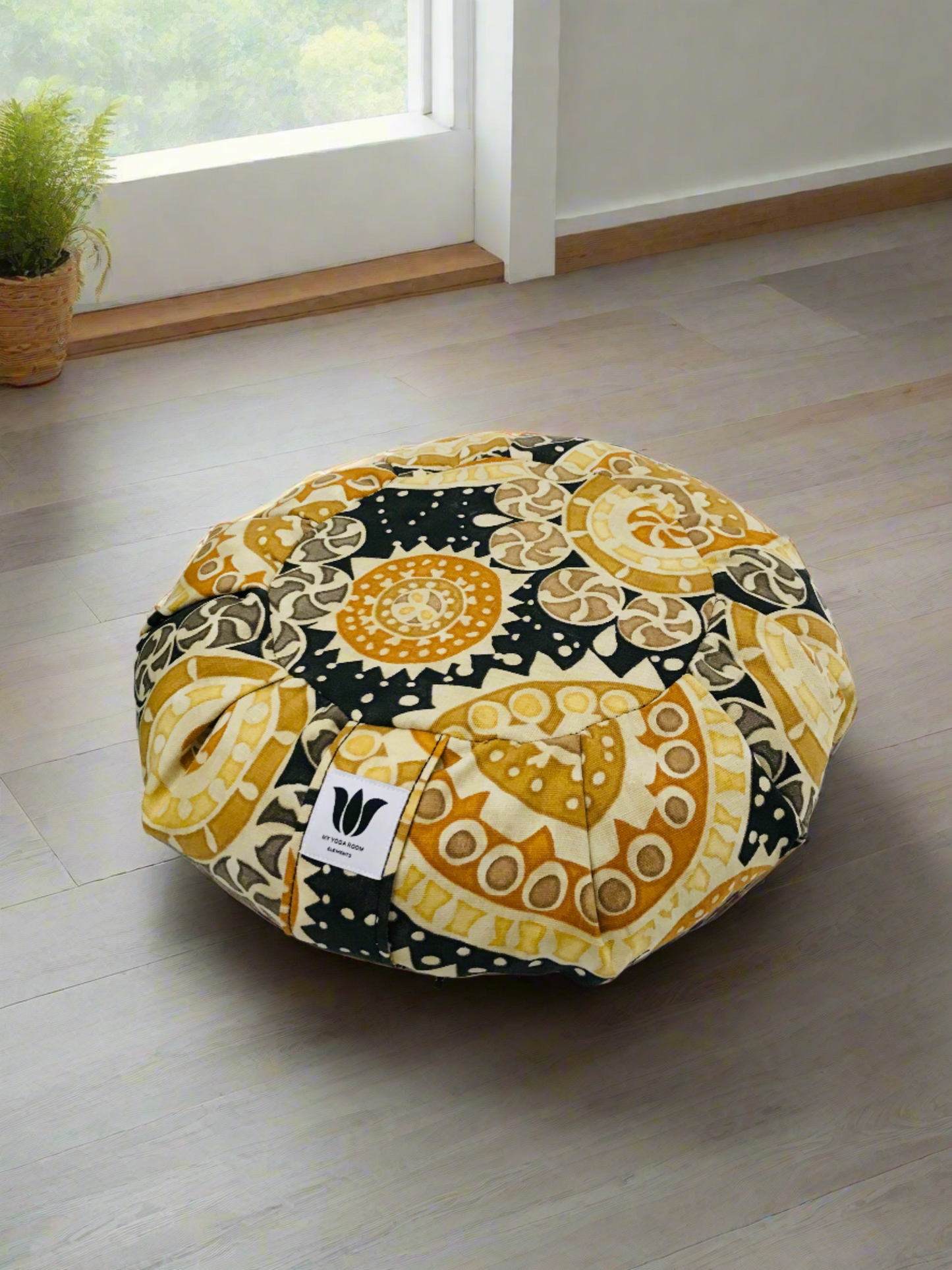 Meditation Cushion | Yellow and Black Modern Mandala