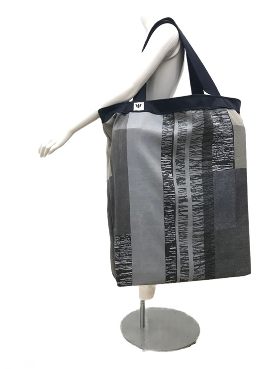 Extra large yoga mat bag.  Carry all your props ready for practice. Made in Canada. Blue Grey Modern Print