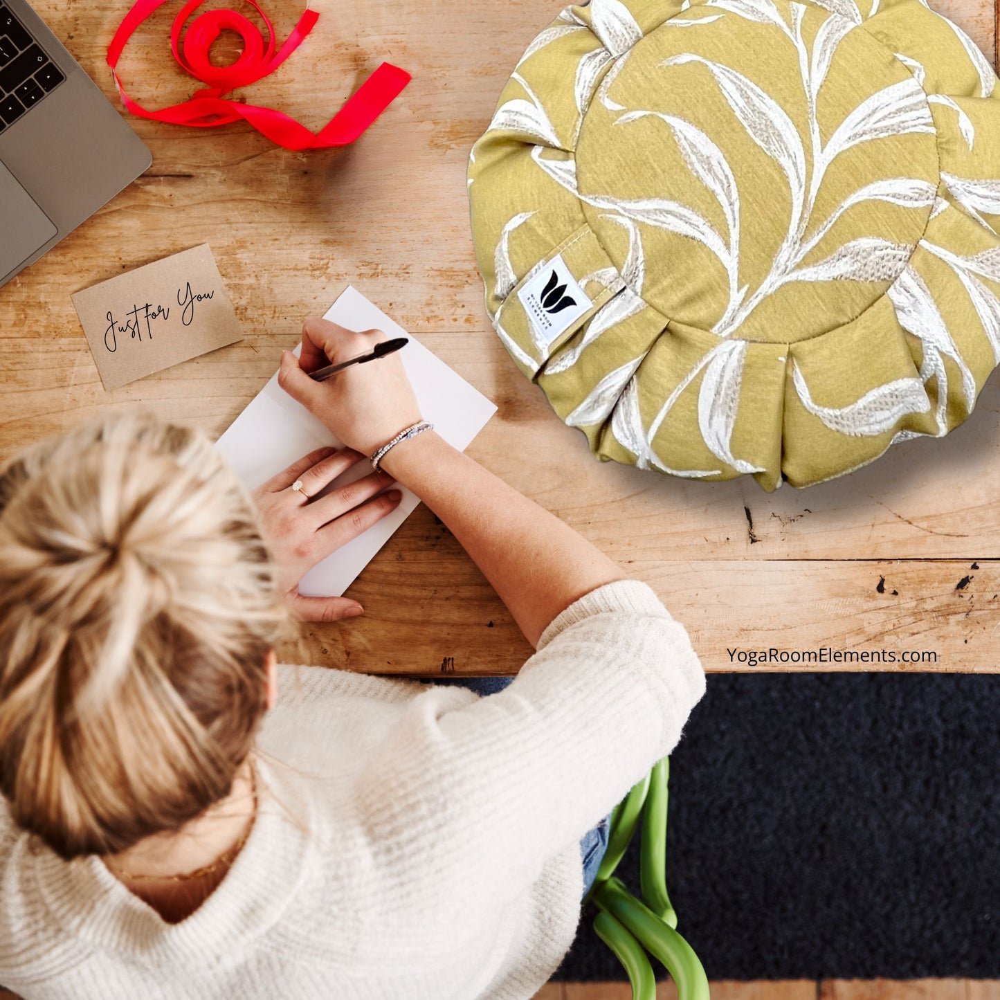 Meditation Cushion | Yellow Leaf Embroidery