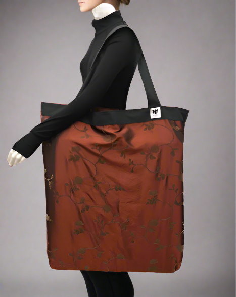 Yoga Tote in bronze floral print. Extra large equipment bag. Made In Canada