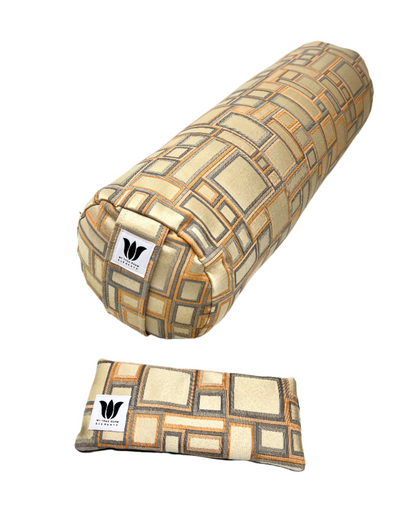 Yoga Bolster & Eye Pillow Set | Gold & Grey Modern Block