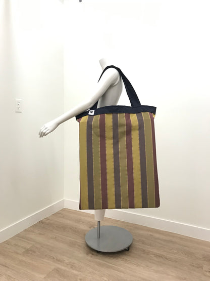 Extra Large Yoga Tote Bag in cotton canvas striped fabric to carry and or store yoga props for yoga practice. Made in Canada by My Yoga Room Elements