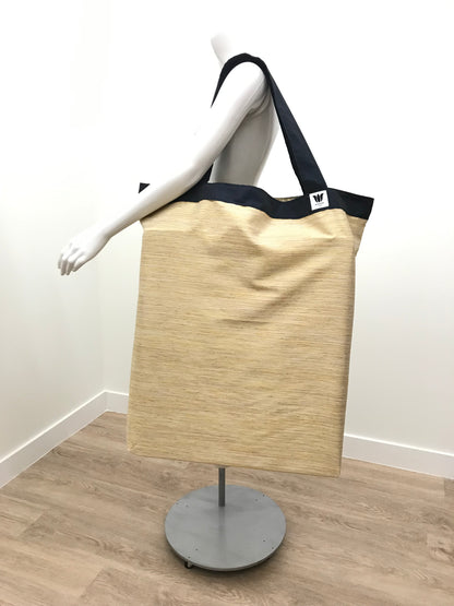 Extra Large Yoga Tote Bag in yellow gold stripe subtle fabric to carry and or store yoga props for yoga practice. Made in Canada by My Yoga Room Elements