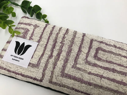 oga eye pillow, unscented, therapeutically weighted to soothe eye strain and stress or enhance your savasana. Handcrafted in Canada by My Yoga Room Elements. Purple and pearl modern print and bamboo fabric.