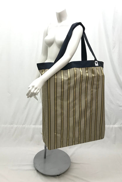 Extra Large Yoga Tote Bag in Light brown and gold stripe fabric to carry and or store yoga props for yoga practice. Made in Canada by My Yoga Room Elements