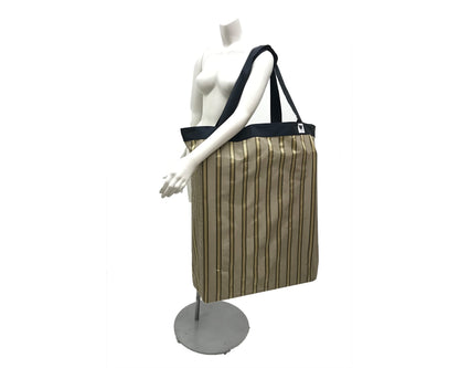 Extra Large Yoga Tote Bag in Light brown and gold stripe fabric to carry and or store yoga props for yoga practice. Made in Canada by My Yoga Room Elements