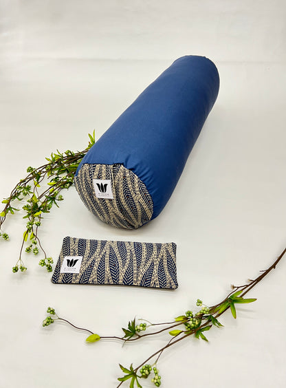 Round Yoga Bolster with matching eye pillow  Blue in Color, Handcrafted in Canada