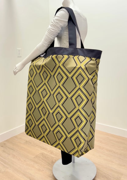 Extra large yoga mat bag to carry all your additional support props. Green gold diamond modern graphic print. Made in Canada by My Yoga Room Elements